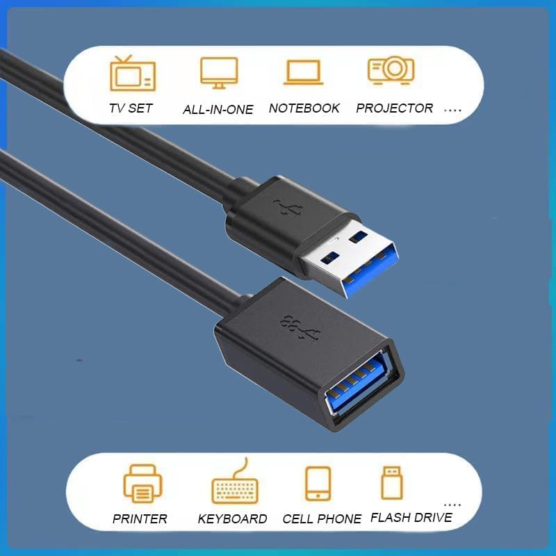 كاست ويف كابل تمديد USB 3.0، ذكر من النوع A إلى أنثى، يتحمل نقل البيانات السريع، متوافق مع لوحة مفاتيح USB، موزع USB، فأرة، طابعة، قرص صلب والمزيد (عبوة من قطعتين، طول 1.65 قدم) - Image 2