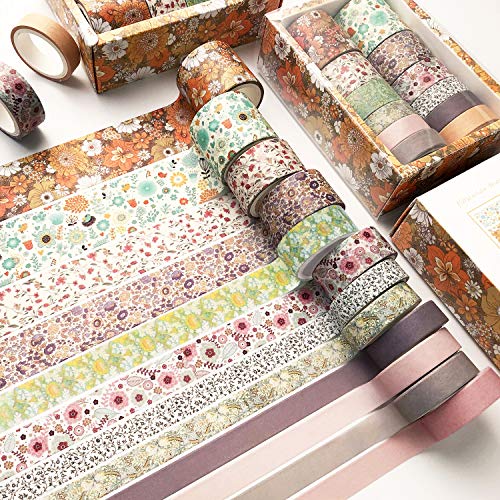 DAPUTOU 12 Rolls Fall Washi Tape Set Japanese Decorative Autumn Leaf Floral Washi Tape for ScrapbookDIYCraftsPlanners - Image 1
