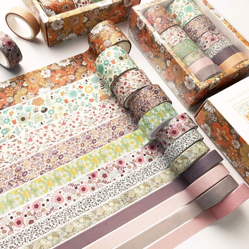DAPUTOU 12 Rolls Fall Washi Tape Set Japanese Decorative Autumn Leaf Floral Washi Tape for ScrapbookDIYCraftsPlanners - Image 3