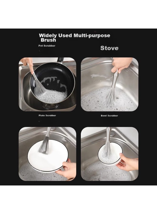 Dipple Dipu'er 304 Stainless Steel Pot Brush, Long Handle Cleaning Brush, Nano High-quality Non-stick Steel Wire Brush, Pot Scrubber, Pot Cleaning Tool  - Image 2