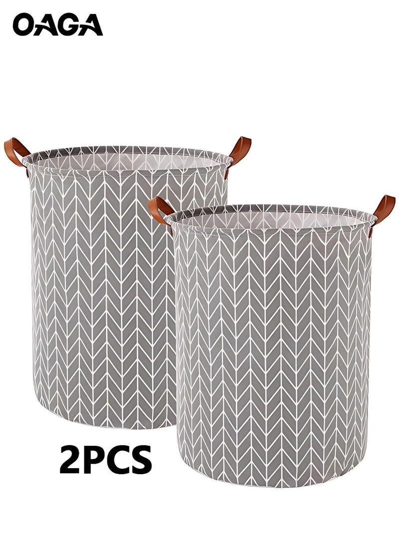 أوجا سَلال غسيل OAGA المضادة للماء (عبوتان)، سلة قابلة للطي 65 لتراً، سلة تخزين للملابس والألعاب والملابس المتسخة في غرفة النوم (رمادي) - Image 1