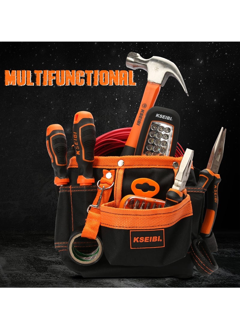 KSEIBI - Electrician's Tool Pouch, Oxford Cloth, To Organize and Carry Essential Tools, Heavy Duty Tool Pouch Bag for Electrician, Carpenter, Handyman, Construction, Framer, Orange & Black. - Image 1