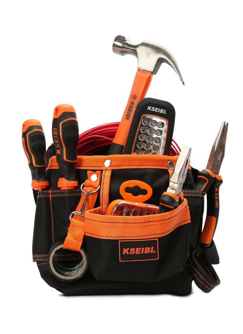 KSEIBI - Electrician's Tool Pouch, Oxford Cloth, To Organize and Carry Essential Tools, Heavy Duty Tool Pouch Bag for Electrician, Carpenter, Handyman, Construction, Framer, Orange & Black. - Image 1