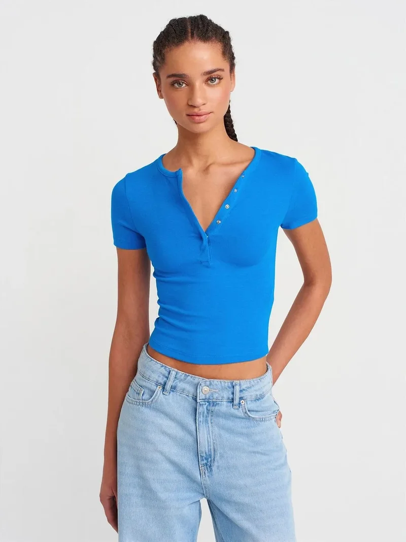 ديلفين DILVIN Slim Fit Crop Jersey Blouse
