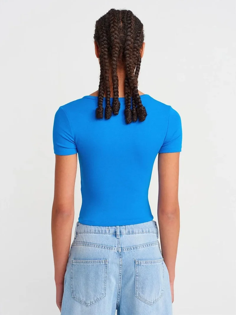 ديلفين DILVIN Slim Fit Crop Jersey Blouse