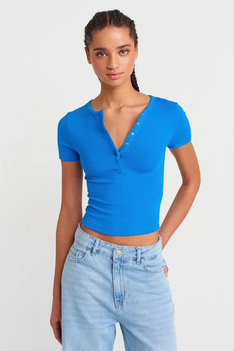 DILVIN Slim Fit Crop Jersey Blouse