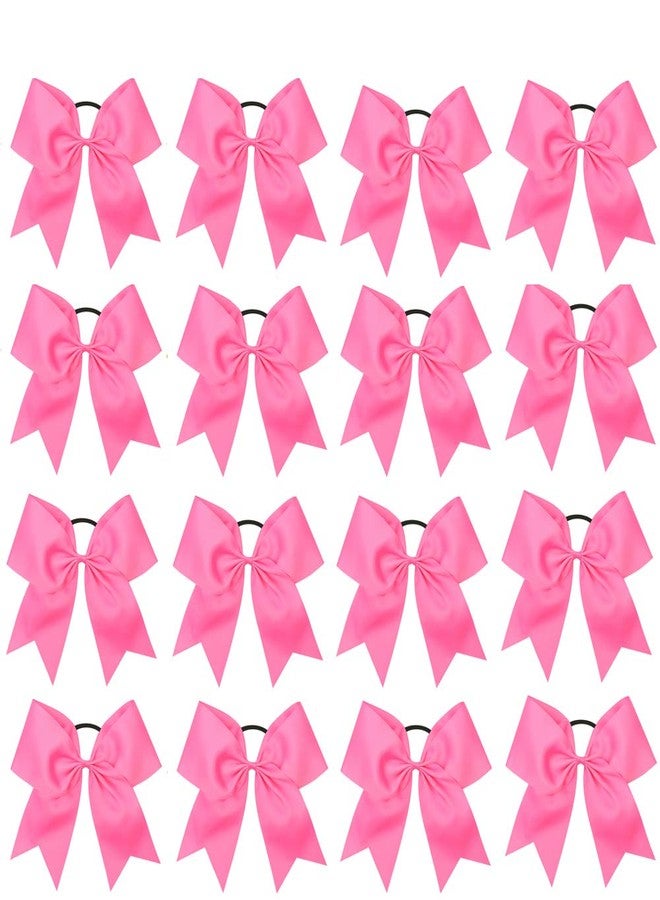 Oaoleer 16PCS 8" Large Cheer Hair Bows Ponytail Holder Elastic Band Handmade for Cheerleading Teen Girls College Sports (Hot Pink, 1 Count (Pack of 16)) - Image 1