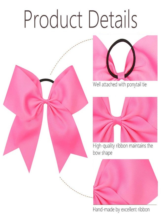 Oaoleer 16PCS 8" Large Cheer Hair Bows Ponytail Holder Elastic Band Handmade for Cheerleading Teen Girls College Sports (Hot Pink, 1 Count (Pack of 16)) - Image 4
