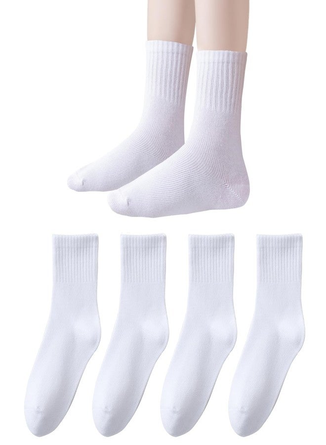 EPEIUS Unisex Kids Crew Socks Toddler Boys Dress Sox Soft Cotton Seamless School Socks for Girls 3-5 Years White 4 Pairs Size S - Image 1