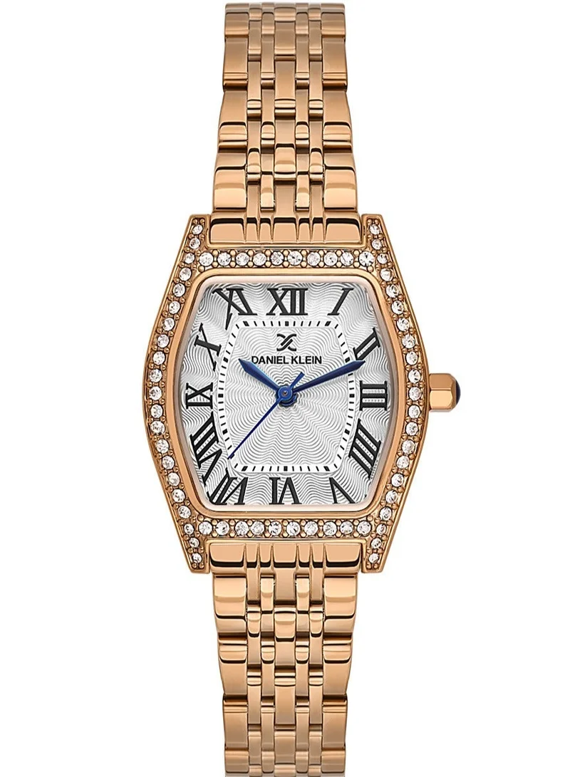 DANIEL KLEIN Women's Stainless Steel Rose Gold Alloy Case Analog Silver Diamond Emboss Dial Japanese Quartz Premium 30 Meters Water Resistant