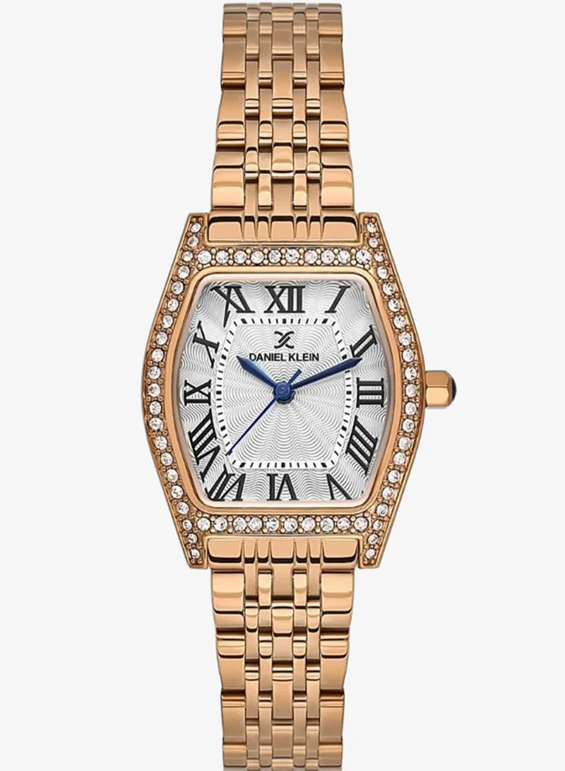 DANIEL KLEIN Women's Stainless Steel Rose Gold Alloy Case Analog Silver Diamond Emboss Dial Japanese Quartz Premium 30 Meters Water Resistant