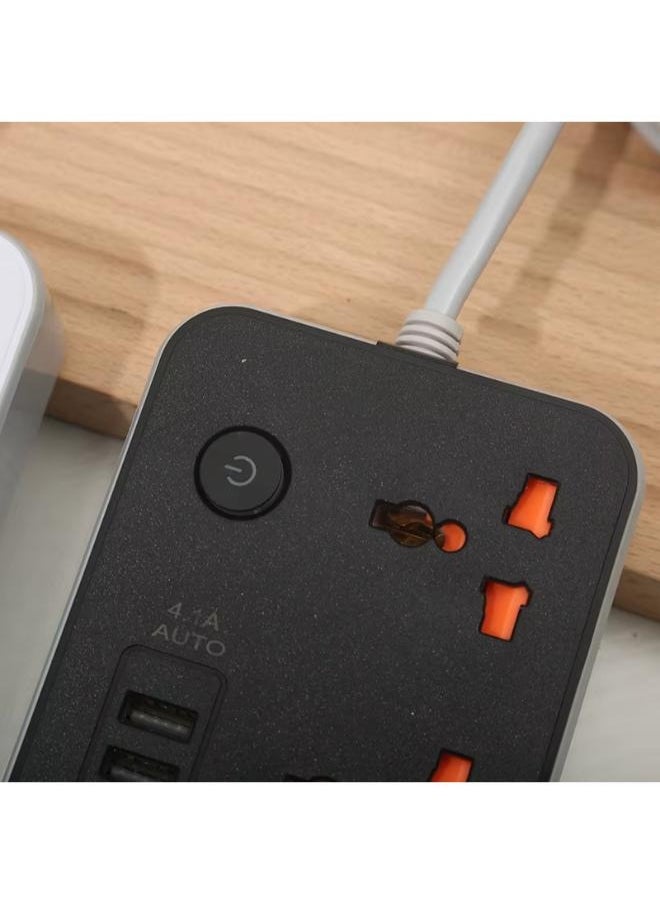 RECRSI Multi-Port Extension Cord With 6 USB Ports, 3 Way AC Power Surge Socket Hub With 2 Meter Cord, For Office and Home Use - Black  - Image 5