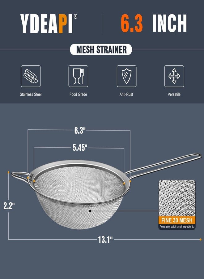 Ydeapi 6.3" Fine Mesh Strainer with Handle, Metal Food Strainers for Kitchen, Sieve Fine Mesh Stainless Steel for Rice, Quinoa, Pasta, Noodles - Image 3