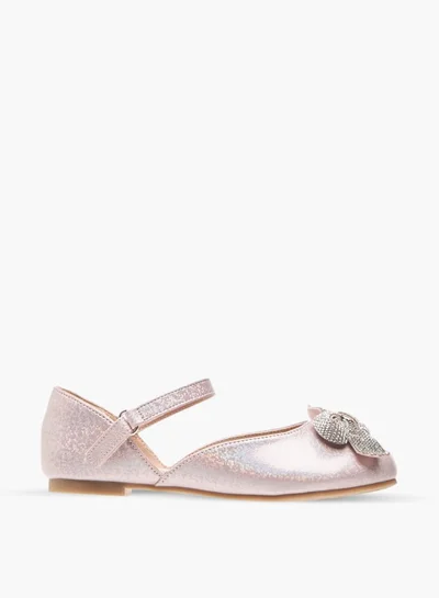 Little Missy Girls Embellished Bow Ballerina Shoes With Hook And Loop Closure Ramadan Collection