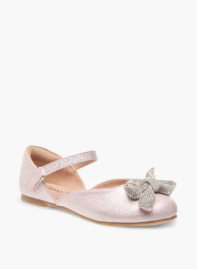 ليتل ميسي Girls Embellished Bow Ballerina Shoes With Hook And Loop Closure