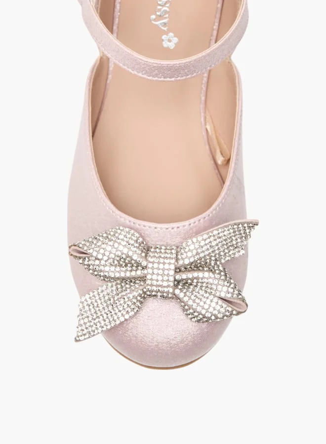 ليتل ميسي Girls Embellished Bow Ballerina Shoes With Hook And Loop Closure