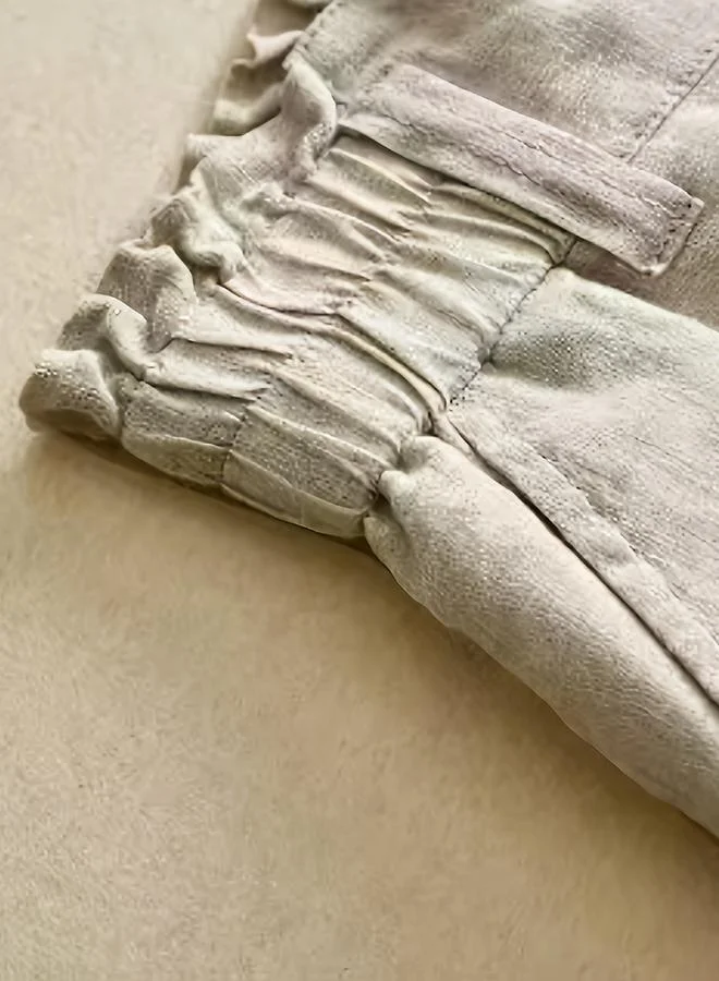 تايك تو بنطال مستقيم بلون سادة بخصر مطاطي