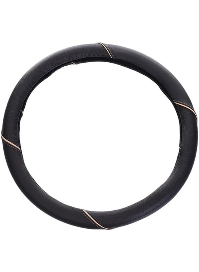 Leather and rubber steering wheel cover - black and beige - Image 2