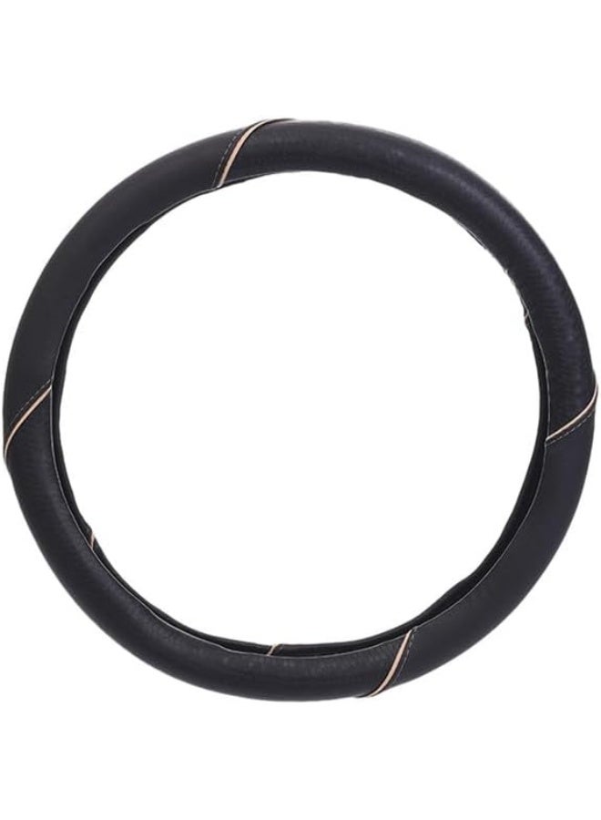 Leather and rubber steering wheel cover - black and beige - Image 3