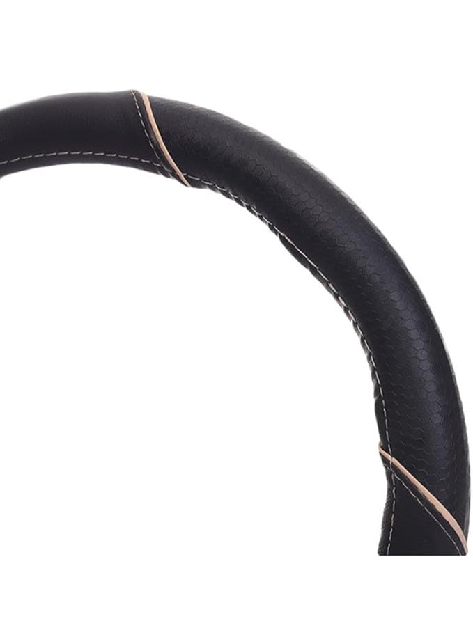 Leather and rubber steering wheel cover - black and beige - Image 1