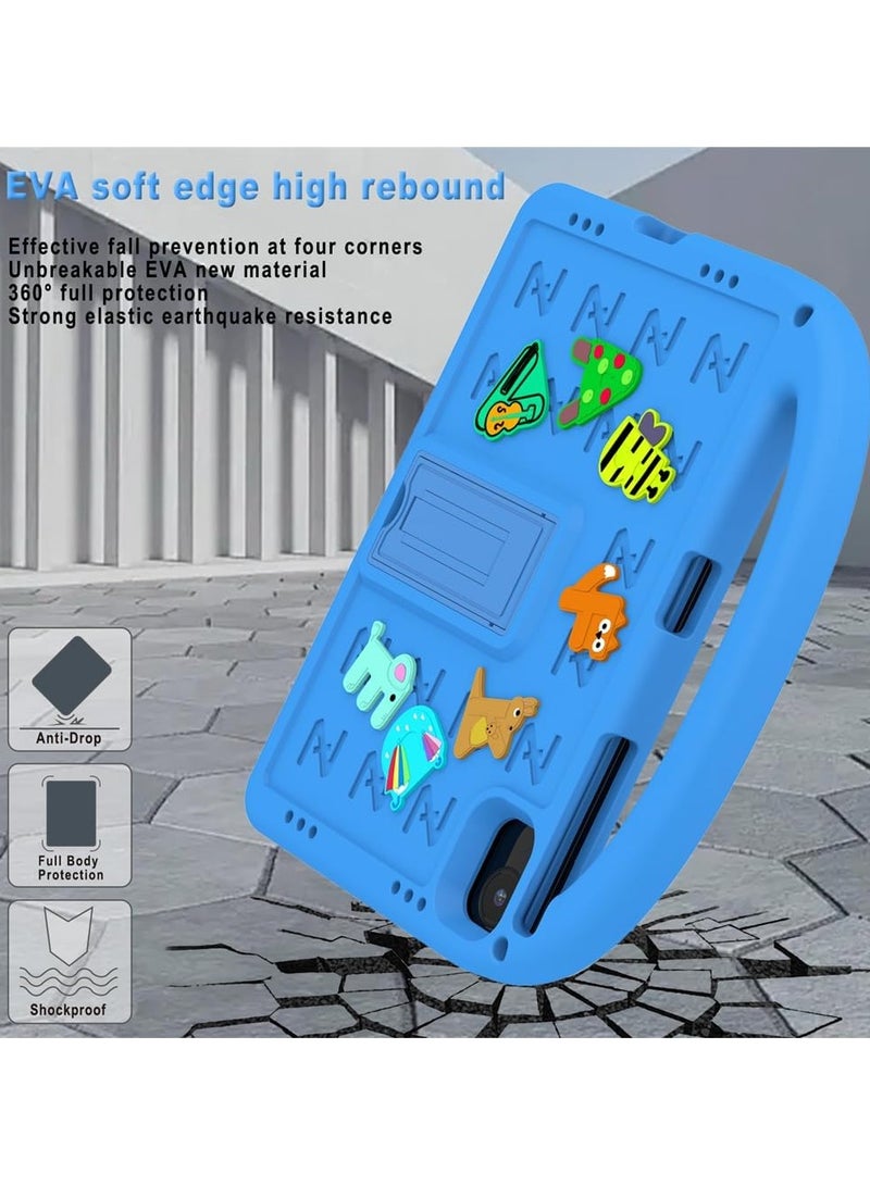 VKL Kids Case Compatible with Infinix Xpad 11 inch (2024) X1101, [Kids Friendly] DIY Cute Cartoon Lightweight EVA Shockproof Handle Stand Protective Cover with Shoulder Strap (Blue) - Image 4