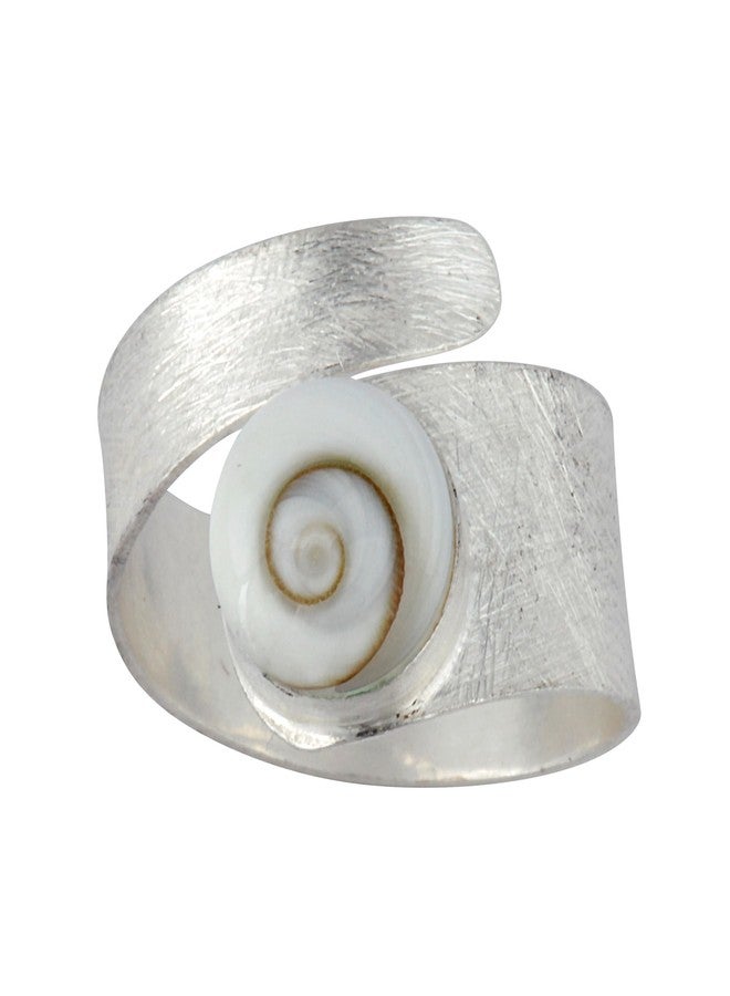 Silverly Shiva Eye Shell Adjustable Rings for Women - 925 Sterling Silver Rings - Satin Finish Solid Silver Ring With Gemstone - Spiral Swirl Wrap Birthstone Adjustable Design - Image 1