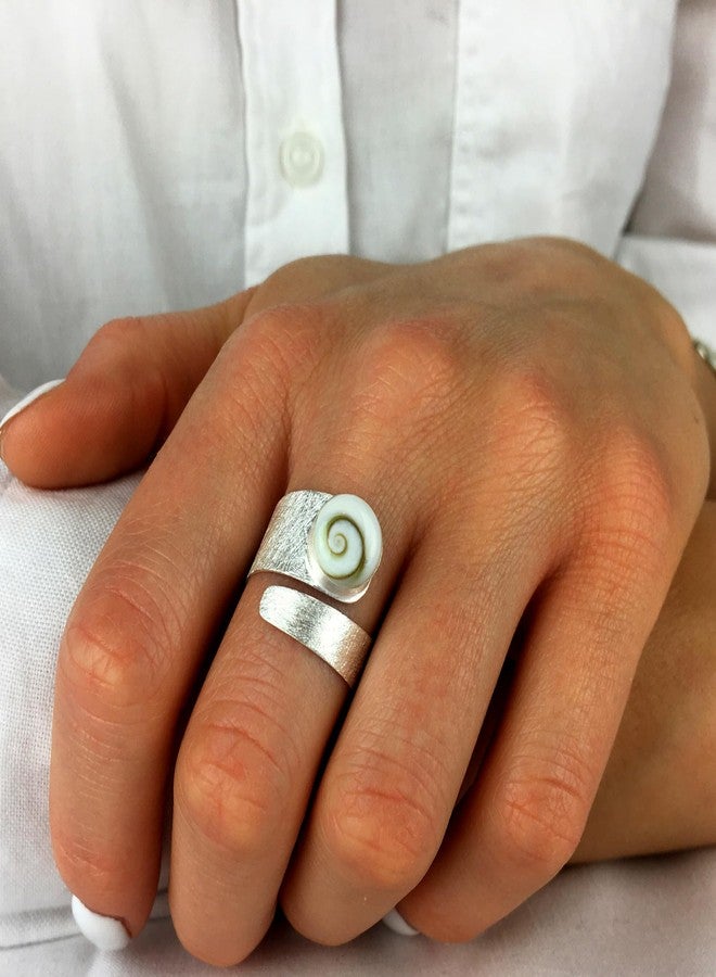 Silverly Shiva Eye Shell Adjustable Rings for Women - 925 Sterling Silver Rings - Satin Finish Solid Silver Ring With Gemstone - Spiral Swirl Wrap Birthstone Adjustable Design - Image 4
