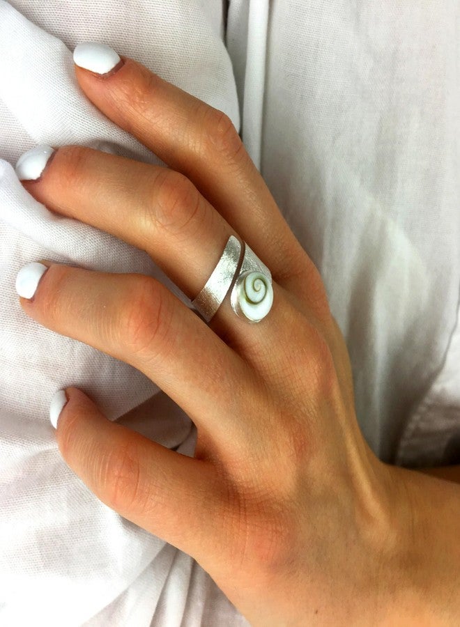 Silverly Shiva Eye Shell Adjustable Rings for Women - 925 Sterling Silver Rings - Satin Finish Solid Silver Ring With Gemstone - Spiral Swirl Wrap Birthstone Adjustable Design - Image 5