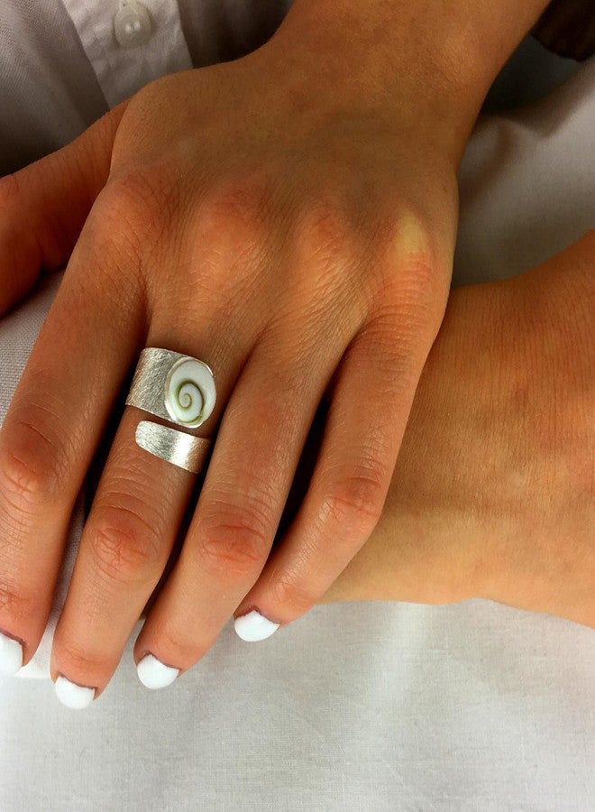 Silverly Shiva Eye Shell Adjustable Rings for Women - 925 Sterling Silver Rings - Satin Finish Solid Silver Ring With Gemstone - Spiral Swirl Wrap Birthstone Adjustable Design - Image 3