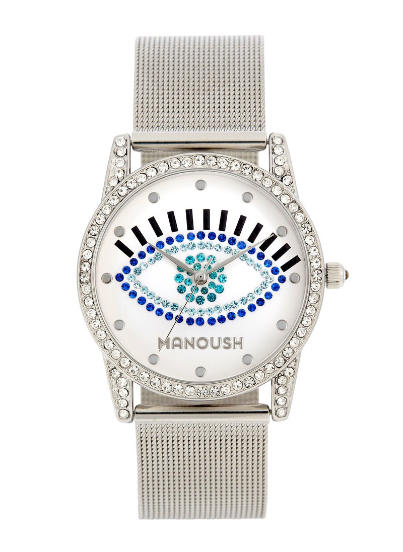 Manoush - Manoush Shiny Eye Collection - Unisex Analogue Classic Quartz Silver Stainless Steel Mesh Wrist Watch - MSHSE05 - Image 1
