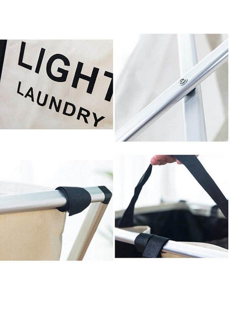 3 Section Laundry Basket Printed Dark Light Color Foldable Hamper Sorter with Waterproof Oxford Bags and Aluminum Frame - Image 2