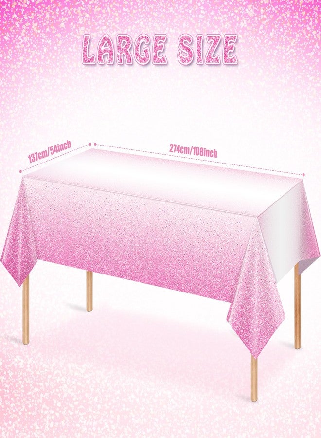 FunnyPars 3 Pack Ombre Pink Plastic Tablecloth for Parties,Gradient Pastel Pink Disposable Tablecloths Rectangle Tables,Light Pink Sprinkle Table Cover Wedding Birthday Anniversary Party,54x108Inch - Image 2