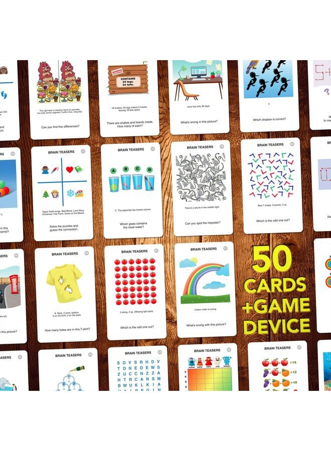 100 PICS Brain Teasers Travel Game - Solve 100 Puzzles | Flash Cards with Slide Reveal Case | Card Game, Gift, Stocking Stuffer | Hours of Fun for Kids and Adults | Age 6+, Riddles - Image 5