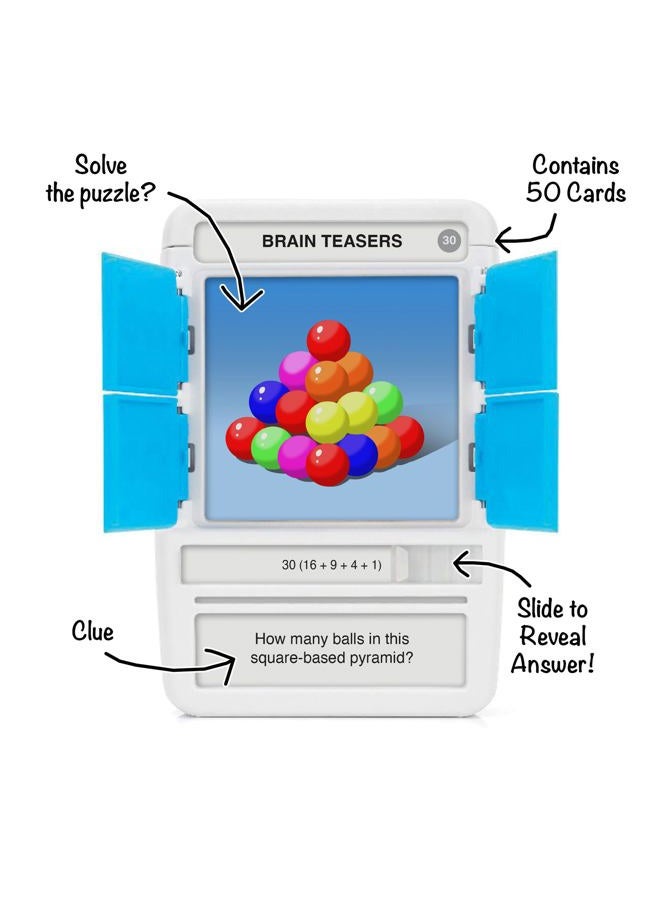 100 PICS Brain Teasers Travel Game - Solve 100 Puzzles | Flash Cards with Slide Reveal Case | Card Game, Gift, Stocking Stuffer | Hours of Fun for Kids and Adults | Age 6+, Riddles - Image 2