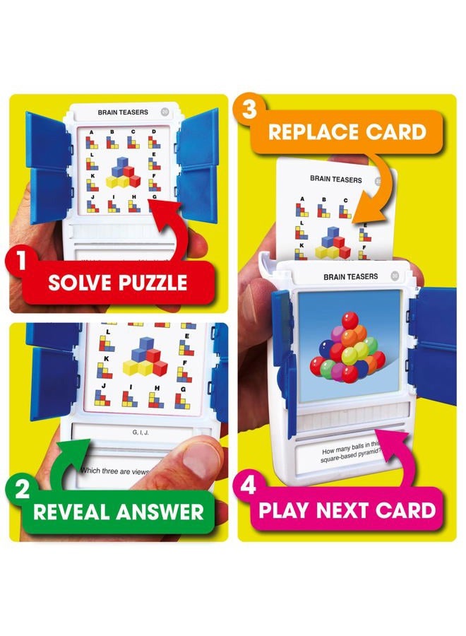 100 PICS Brain Teasers Travel Game - Solve 100 Puzzles | Flash Cards with Slide Reveal Case | Card Game, Gift, Stocking Stuffer | Hours of Fun for Kids and Adults | Age 6+, Riddles - Image 4