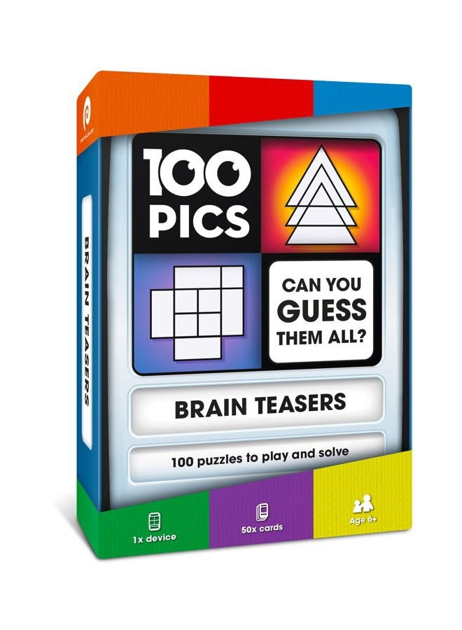 100 PICS Brain Teasers Travel Game - Solve 100 Puzzles | Flash Cards with Slide Reveal Case | Card Game, Gift, Stocking Stuffer | Hours of Fun for Kids and Adults | Age 6+, Riddles - Image 1