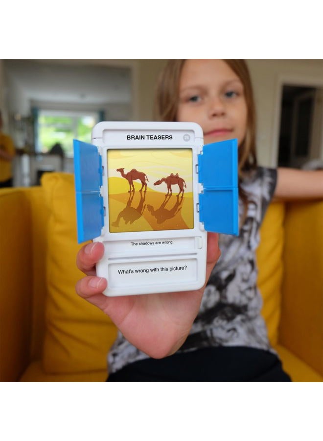 100 PICS Brain Teasers Travel Game - Solve 100 Puzzles | Flash Cards with Slide Reveal Case | Card Game, Gift, Stocking Stuffer | Hours of Fun for Kids and Adults | Age 6+, Riddles - Image 3