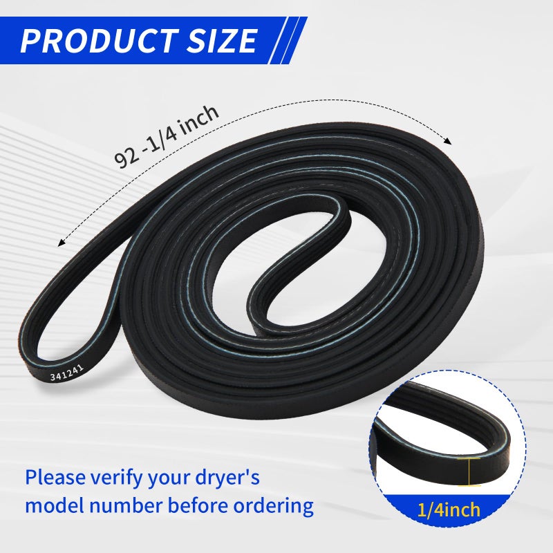 Cuqojs 341241 Dryer Belt for Whirlpool Maytag Amana Kenmore Roper - 92 1/4 Inch Durable Dryer Belt Replacement - Fixes Tumbling Noise & Heating Issues - Easy DIY Install - Image 2