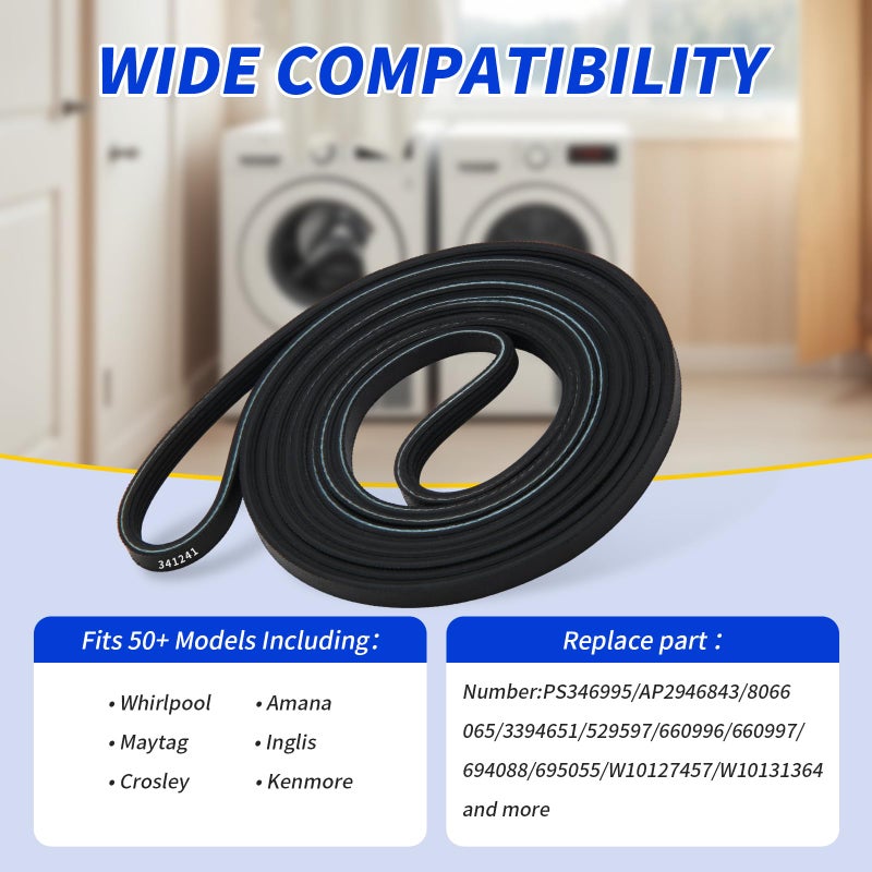 Cuqojs 341241 Dryer Belt for Whirlpool Maytag Amana Kenmore Roper - 92 1/4 Inch Durable Dryer Belt Replacement - Fixes Tumbling Noise & Heating Issues - Easy DIY Install - Image 5