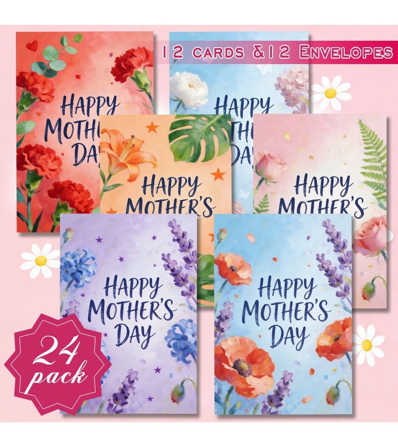 24pcs Greeting Cards with Envelopes Lavender Blue Hyacinth Floral Design for Mother Day Birthday Holiday Sympathy - Image 1