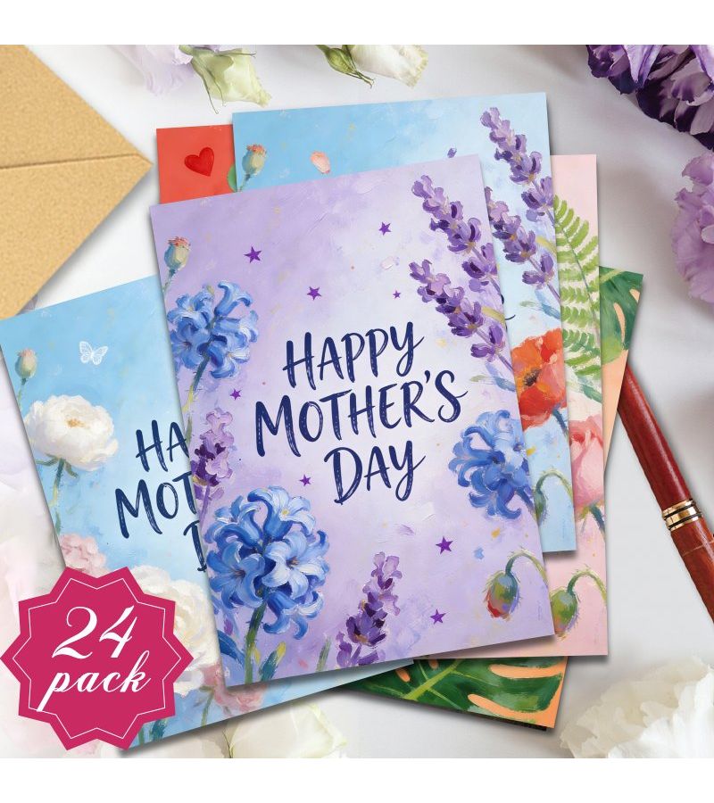 24pcs Greeting Cards with Envelopes Lavender Blue Hyacinth Floral Design for Mother Day Birthday Holiday Sympathy - Image 2