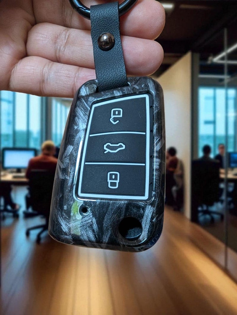 YOURKARTS.COM Car Key Cover ABS Carbon Case Anti-Break Key Shell Compatible with Volkswagen Polo Vento Jetta Ameo Passat and Skoda Rapid Laura Superb Octavia Fabia Yeti Folding Key(Pack of 1) - Image 1