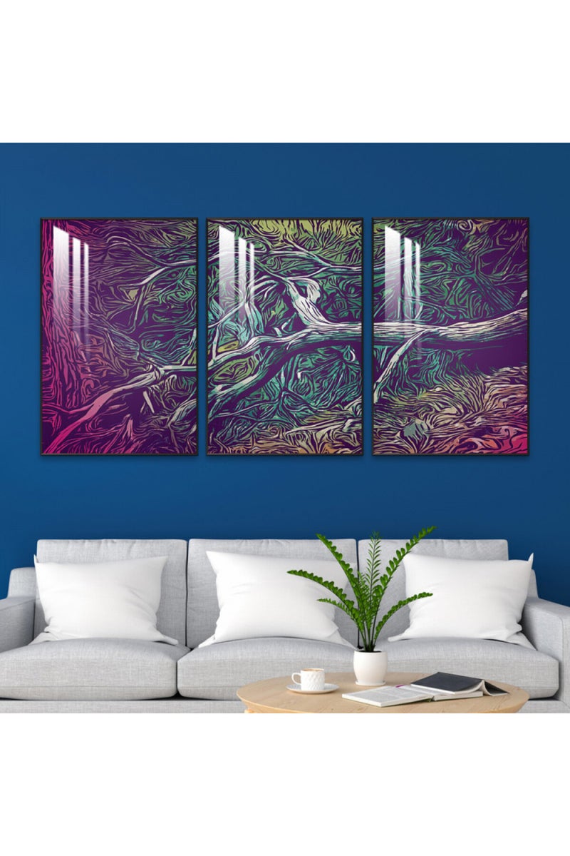 Marktna Three wooden wall painting with a frame and a clear acrylic layer - Image 1
