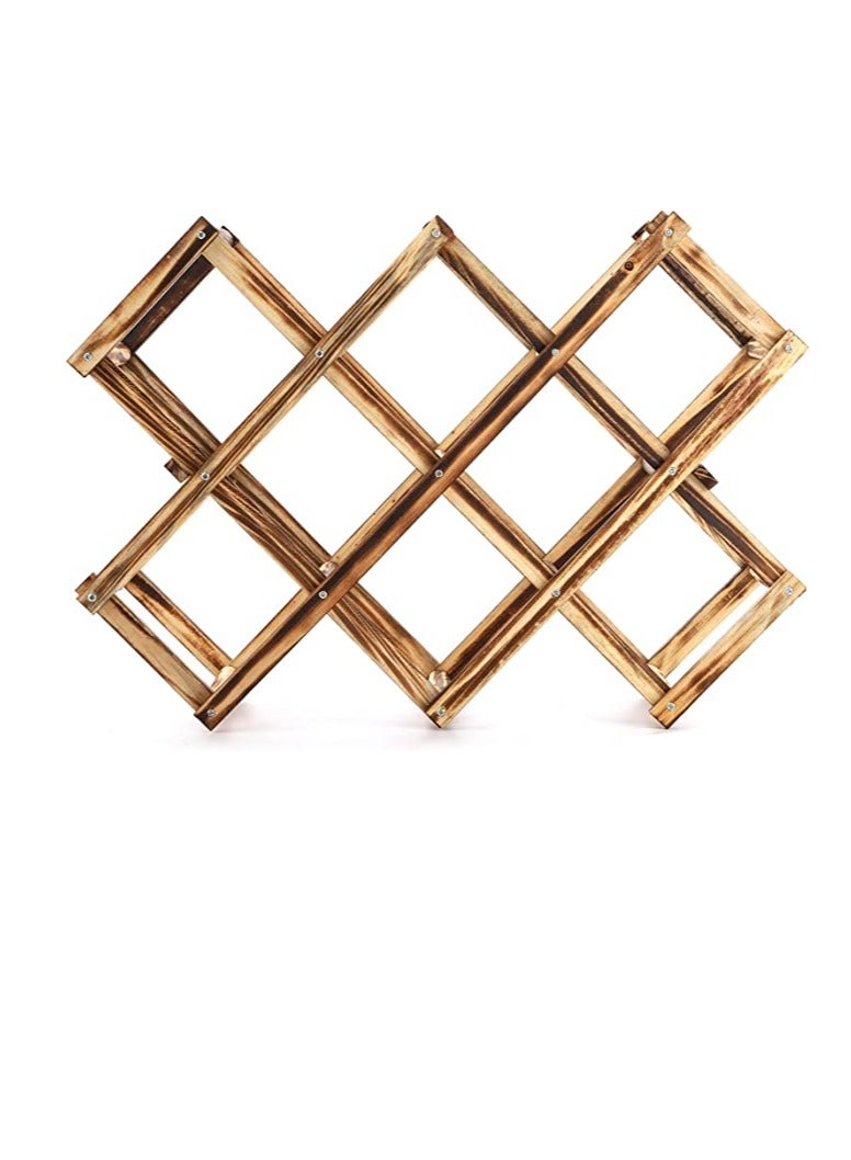 FFD 10-Bottle Foldable Wooden Bottle Rack - Free Standing Countertop Storage for Kitchen, Bars, Pantry, Wine Cellars, & Cabinets  - Image 1