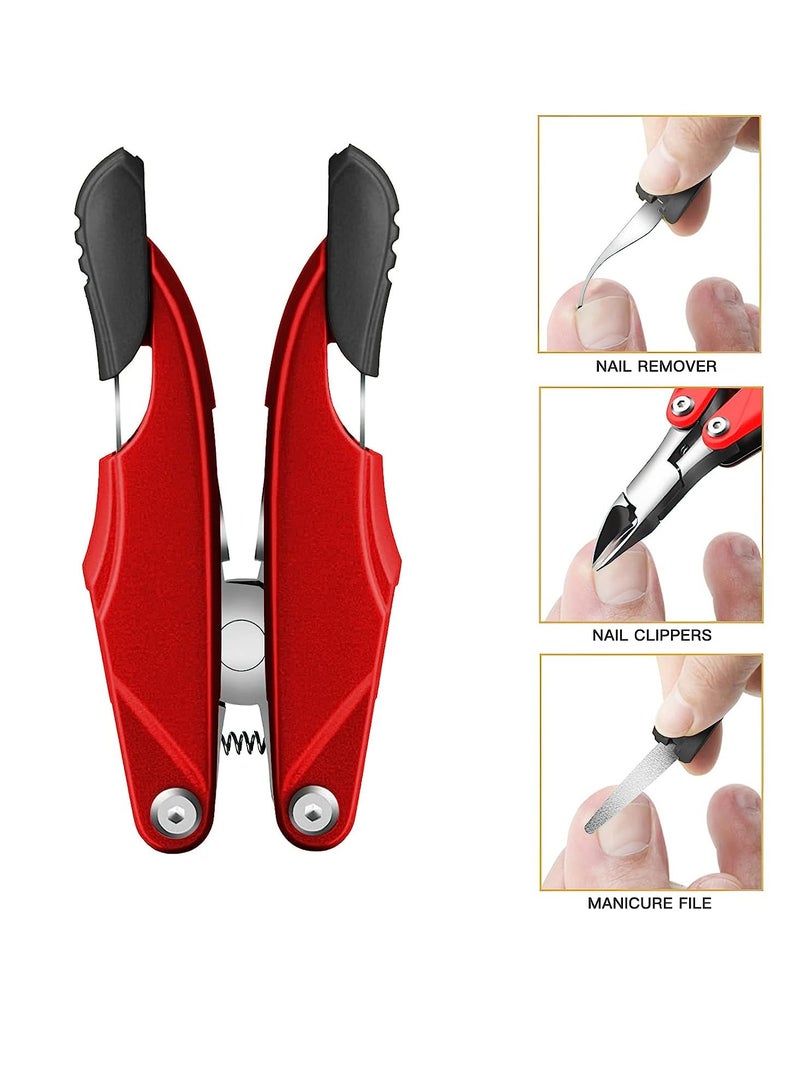 Excefore Toe Nail Clippers Adult, 3 in 1 Collapsible Toenail Clippers for Nails, Ingrown Toenails Podiatrist Toenail Clippers, Heavy Duty Toe Nail Clippers for Men and Seniors(Red-Black) - Image 4