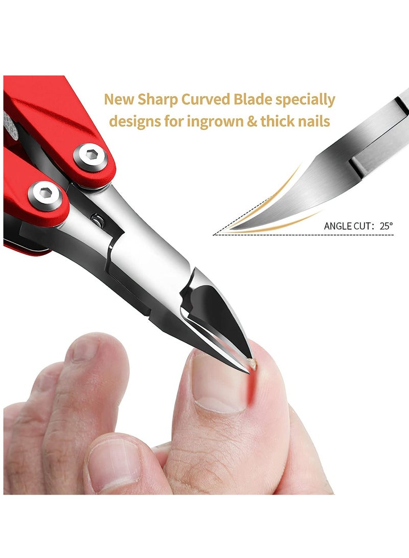 Excefore Toe Nail Clippers Adult, 3 in 1 Collapsible Toenail Clippers for Nails, Ingrown Toenails Podiatrist Toenail Clippers, Heavy Duty Toe Nail Clippers for Men and Seniors(Red-Black) - Image 2