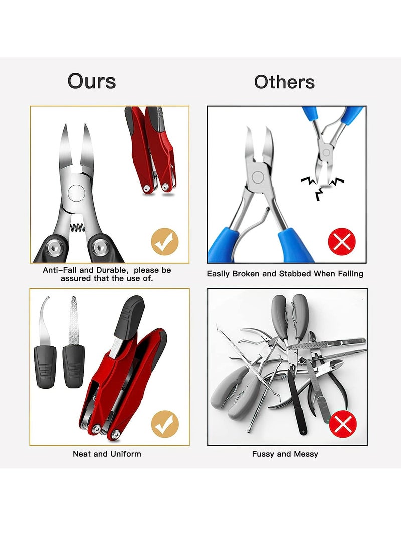 Excefore Toe Nail Clippers Adult, 3 in 1 Collapsible Toenail Clippers for Nails, Ingrown Toenails Podiatrist Toenail Clippers, Heavy Duty Toe Nail Clippers for Men and Seniors(Red-Black) - Image 5
