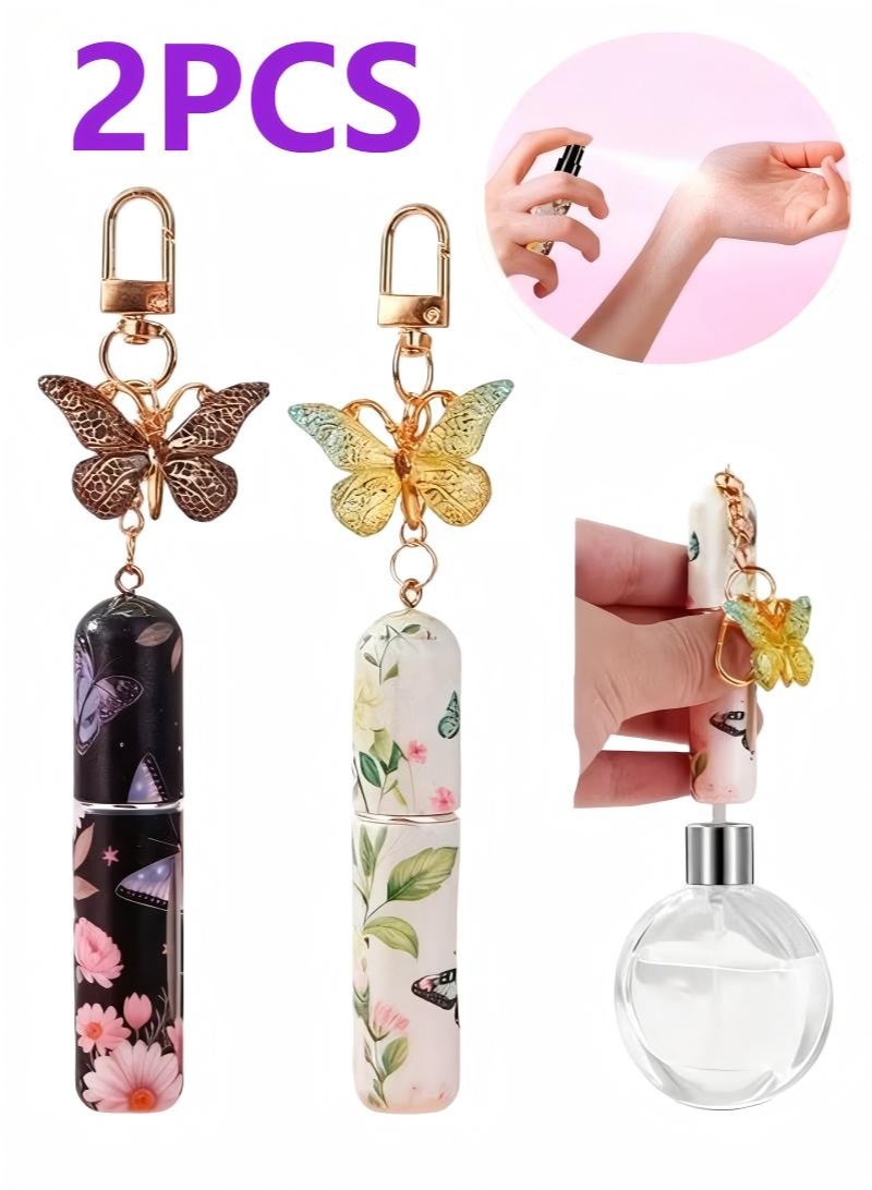 2-piece set of portable mini refillable perfume sprayer bottles, travel sprayer perfume filling bottles, perfume pump boxes, small perfume sprayers, travel and outdoor filling pump boxes, beautiful butterfly pendant perfume sprayer bottles - Image 1
