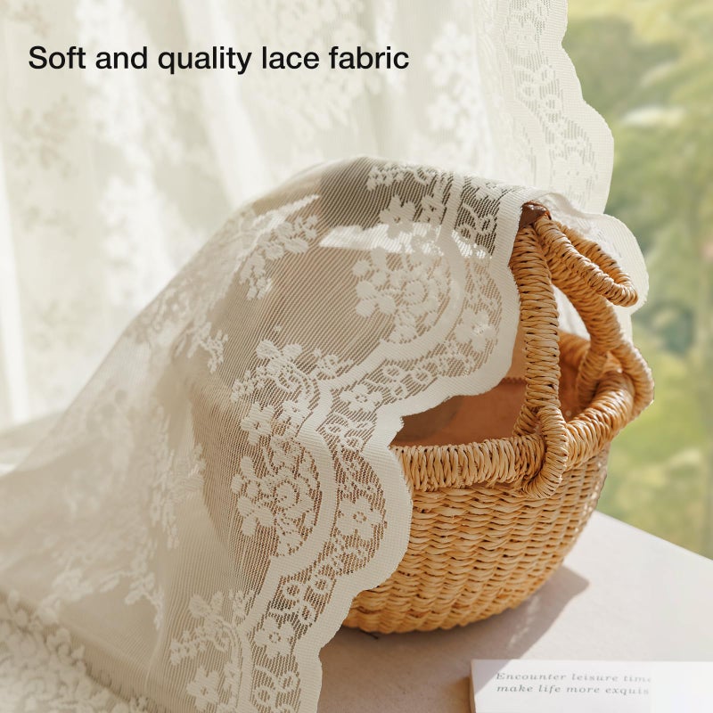 Anmao Vintage Lace Curtains 84 Inches Long 2 Panels Set, Romantic Elegant Light Filtering Semi Sheer Floral Thick Lacy Curtain Drapes for Living Room and Bedroom, Each Panel 55W x 84L, Ivory White - Image 4