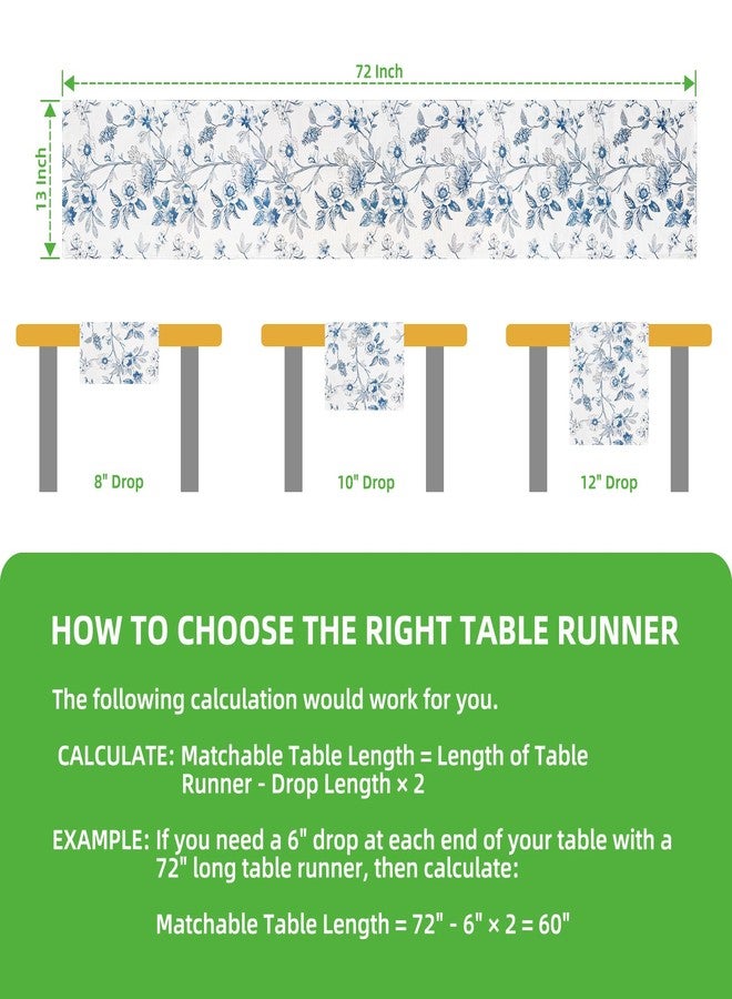 Rotumaty Blue and White Floral Table-Runner - Monochrome Sketch Flowers Chinoiserie Peony Daisy Decor Summer Spring Seasonal Home Decorations for Kitchen Dining Table Party Ornaments 13 × 72 Inch - Image 4